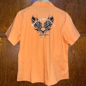 Vintage Harley Davidson Orange Button Up Embroidered Shirt 2003 Women's L
